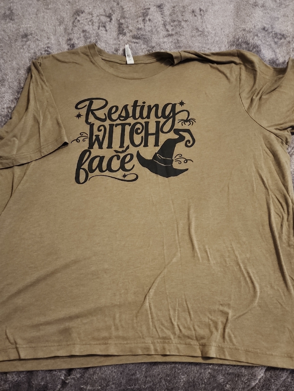 Resting WITCH Face! Bella Canvas Olive Green Crew Neck Tee with Black Tag Text